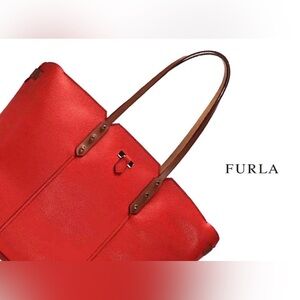 Furla Red and Tan Leather Tote